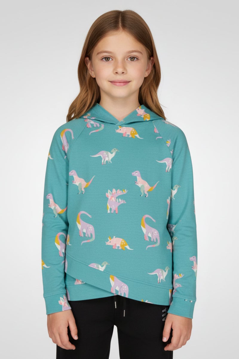 Rumi + Ryder Kids Girl Graphic Print Long Sleeve Hoodie, Dark Turqouise - Image 1